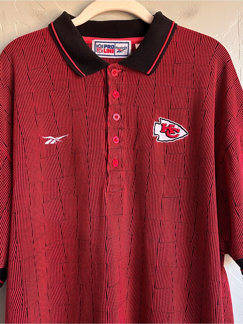 Vintage 90's Reebok NFL Pro Line Kansas City Chiefs Red Polo Shirt Men's 2XL